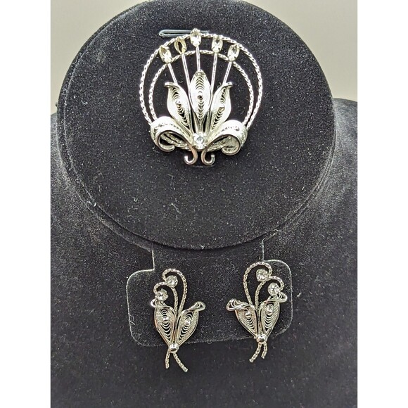 Vintage Ann Lee Sterling Pin and Earring Set - Picture 1 of 10